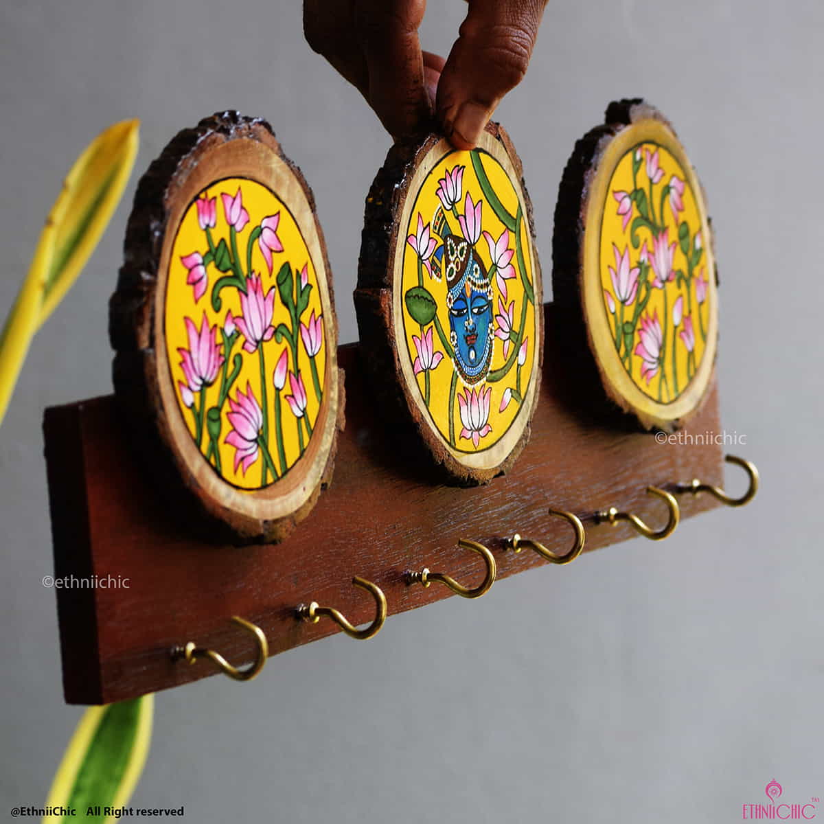 Pichwai Hand-Painted Wooden Key Holder image 2