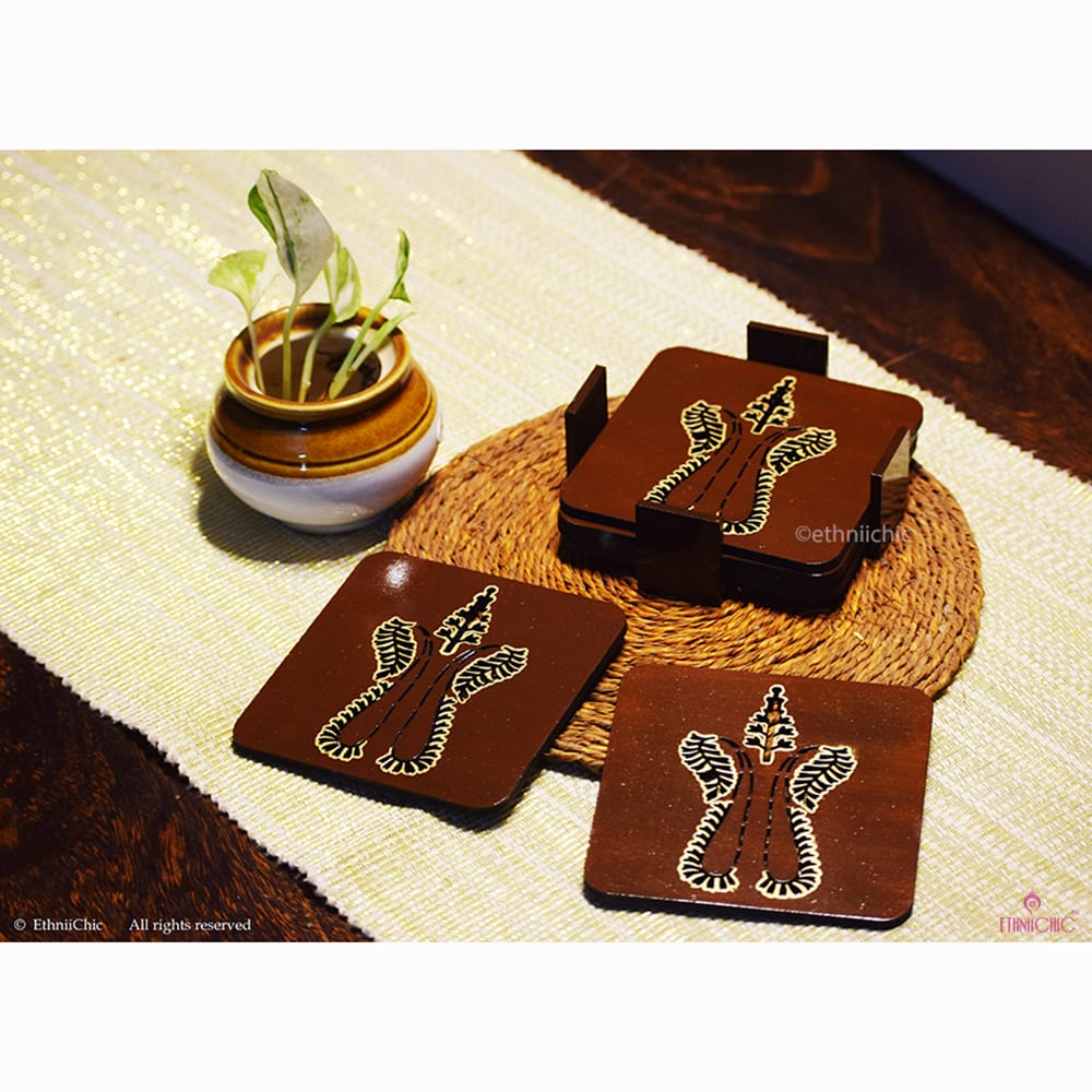 Hand Painted Jaali Coaster Set - Brown image 0