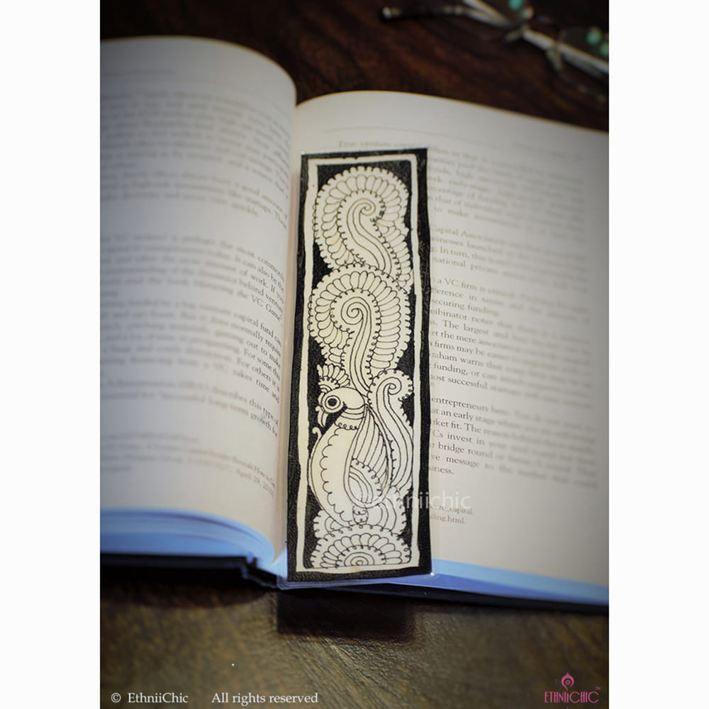 Hand painted Tholu Bommalatha Black Peacock Book mark image 0