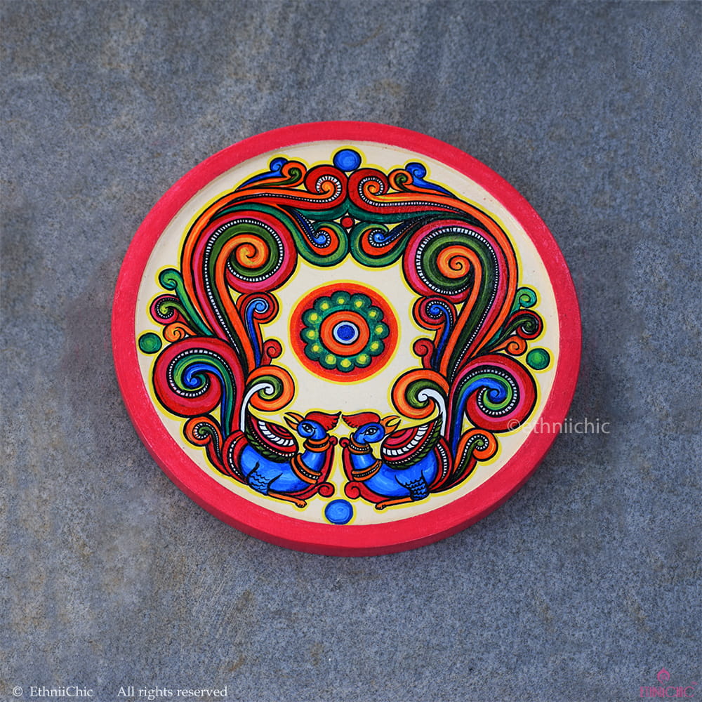 Peacock Handpainted Wooden Wall Plate - 10" image 1