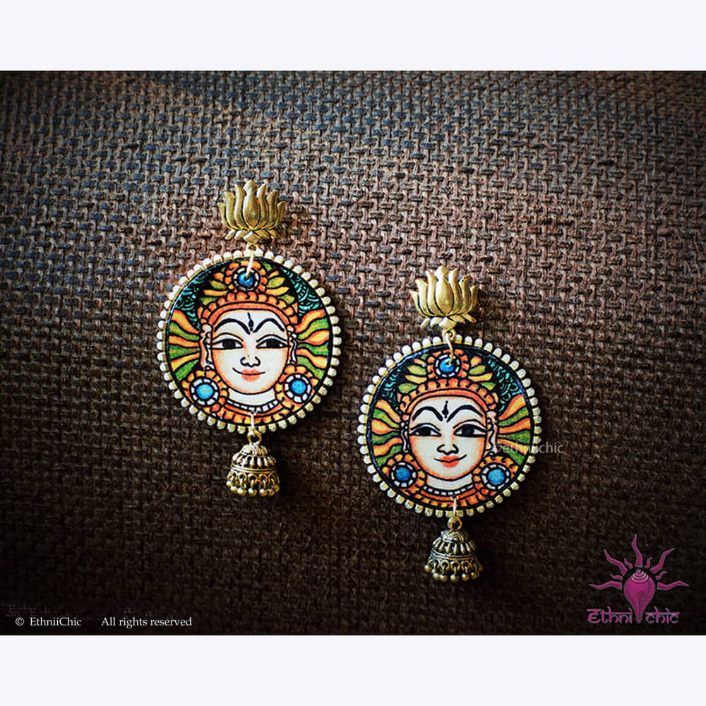 Hand painted Earrings - Kerala Mural Face 15 image 0