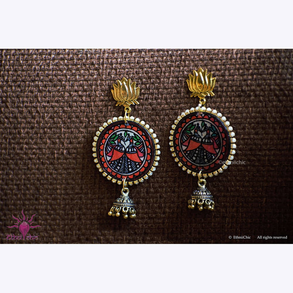 Handpainted Madhubani peacock earrings image 0