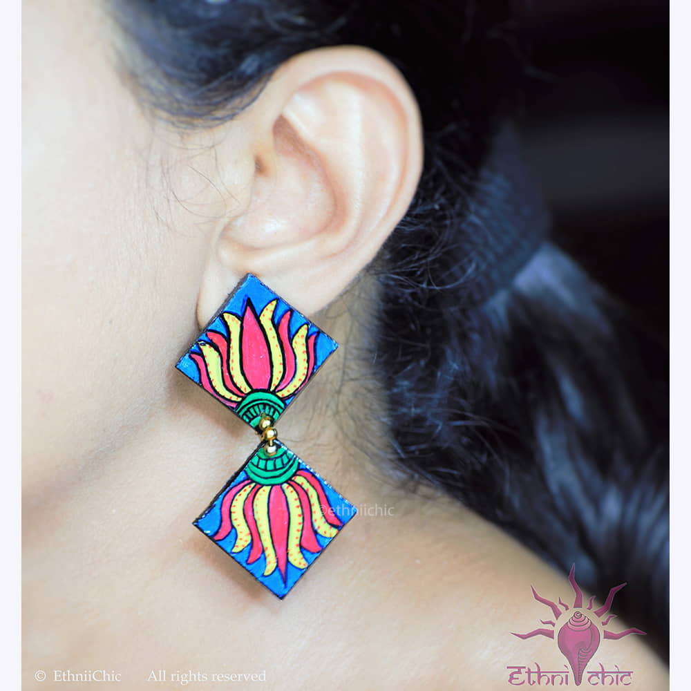 Hand painted Earrings - Lotus Motif 3 image 2