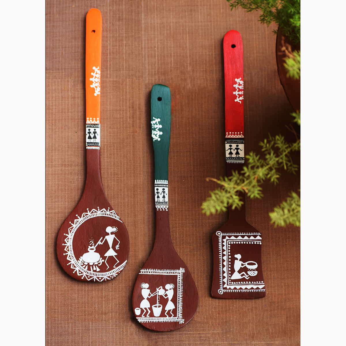 Hand painted Spatula Warli Wall Decor- Set of 3 image 0