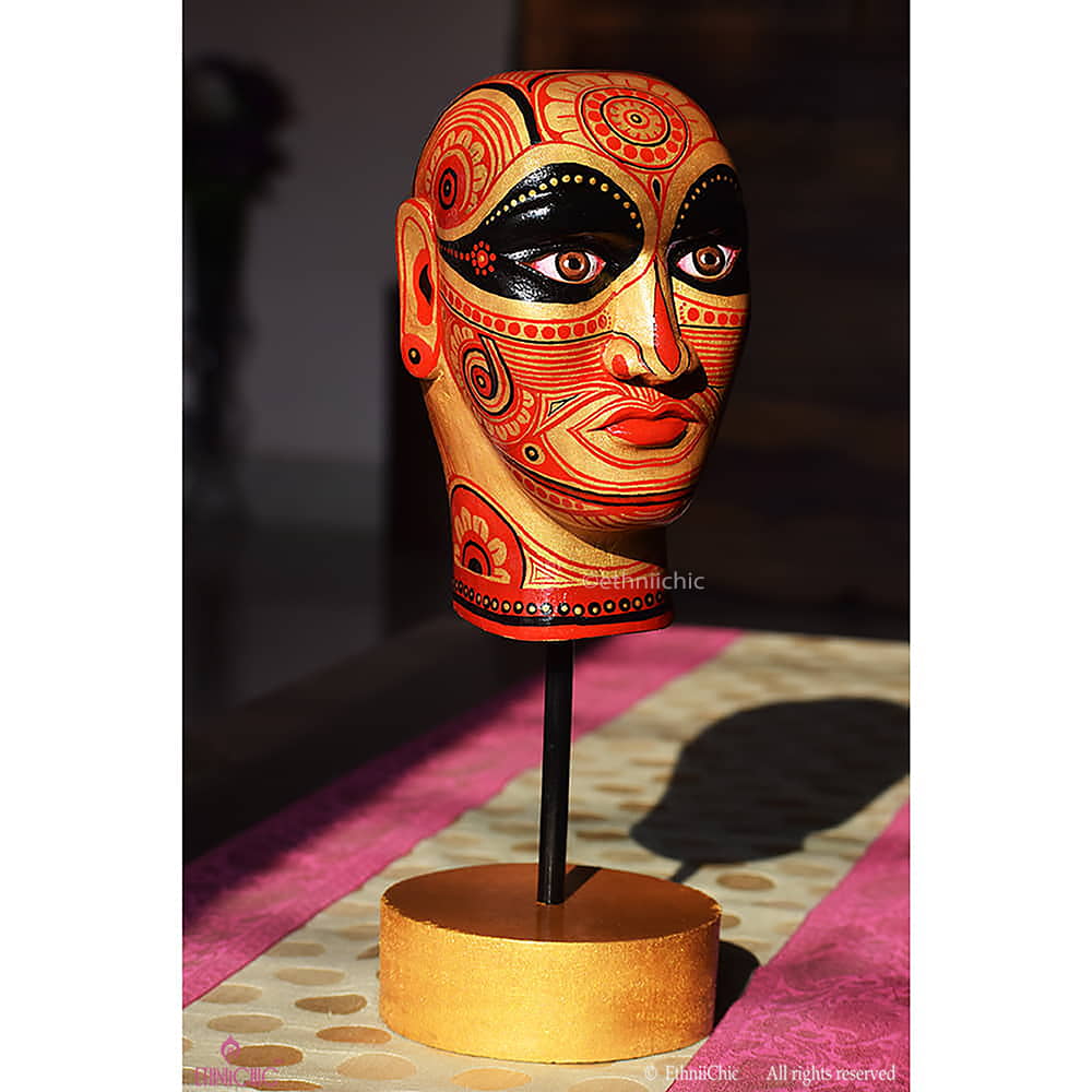 Hand painted Golden Theyyam Head Accent - 13" image 0