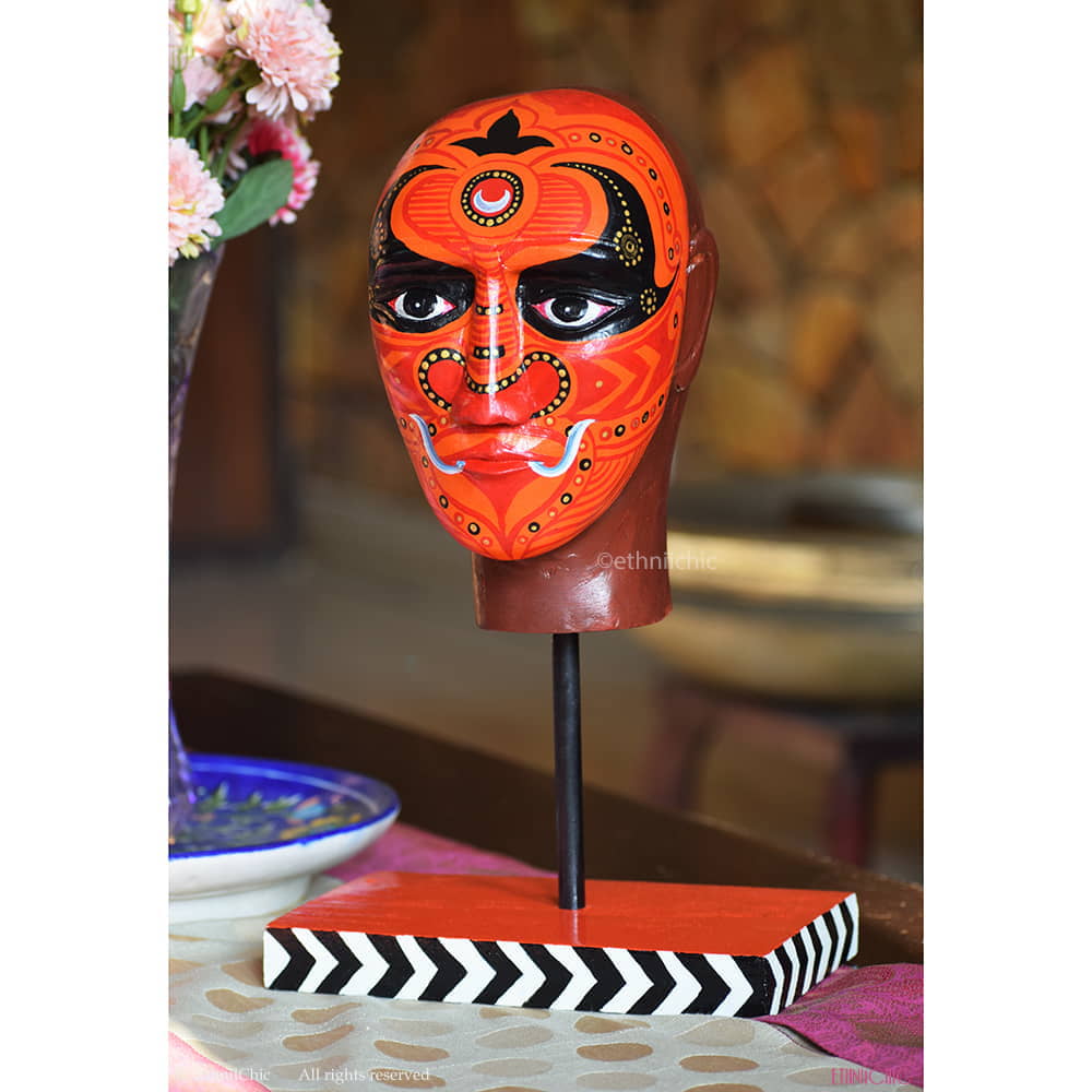 Hand painted Vermillion Theyyam Head Accent image 1