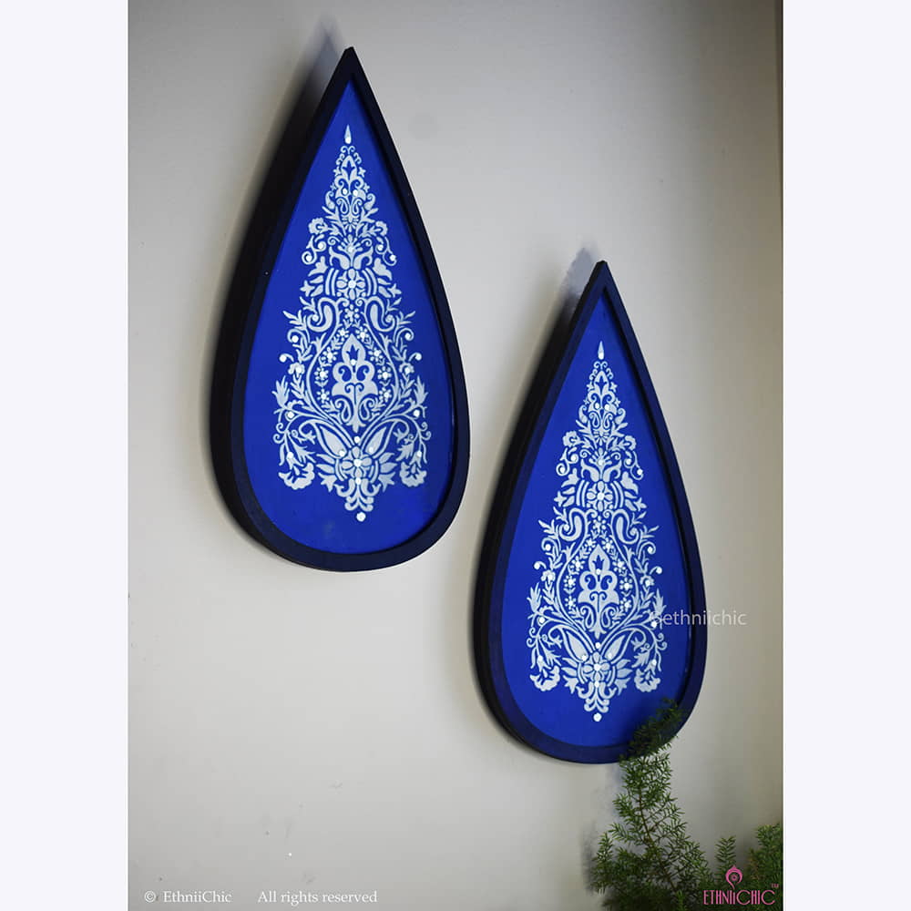 Mughal Art Deco Wooden Wall Plate 15" - Set of 2 image 2