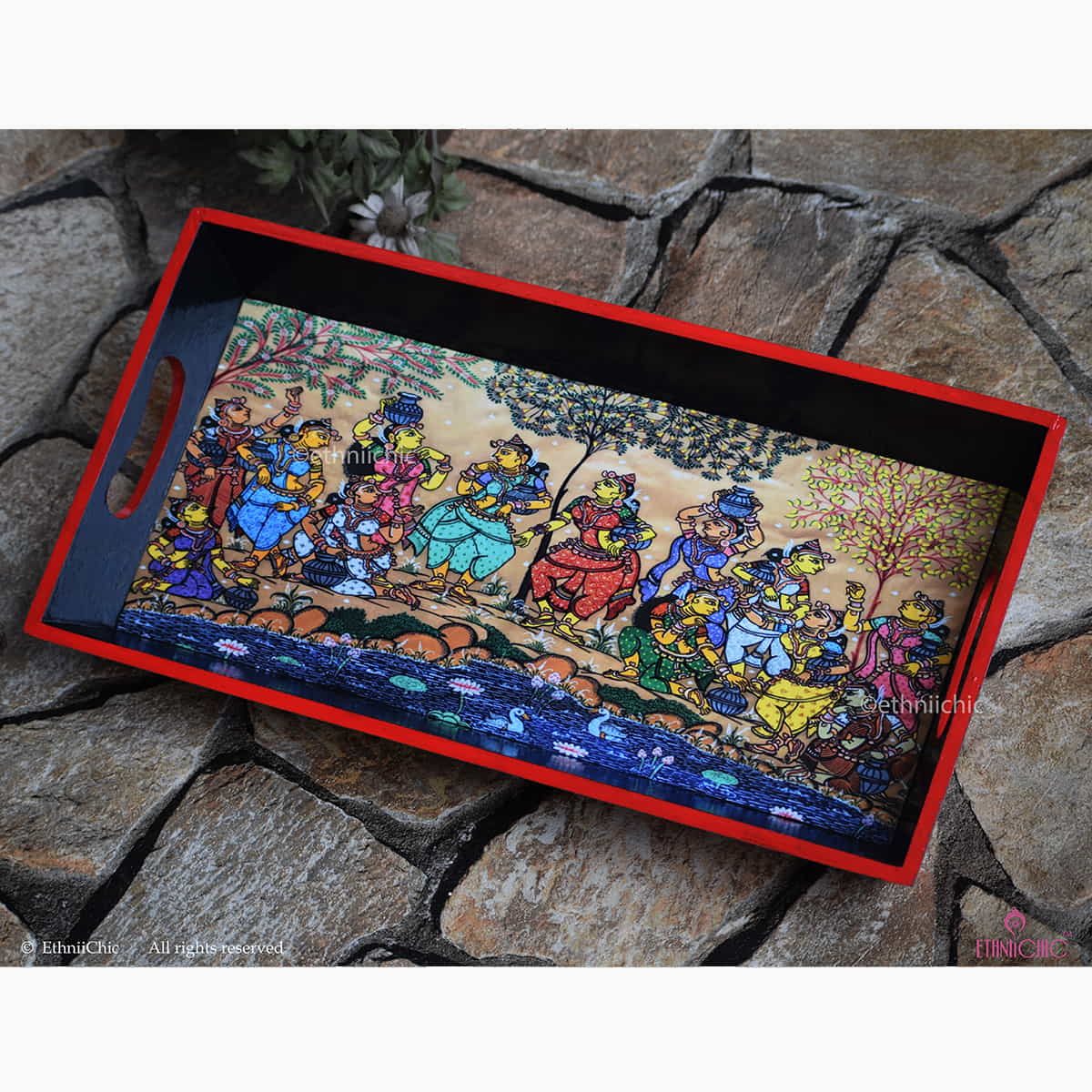 Medium Rectangular Tray - Pattachitra Gopis image 0