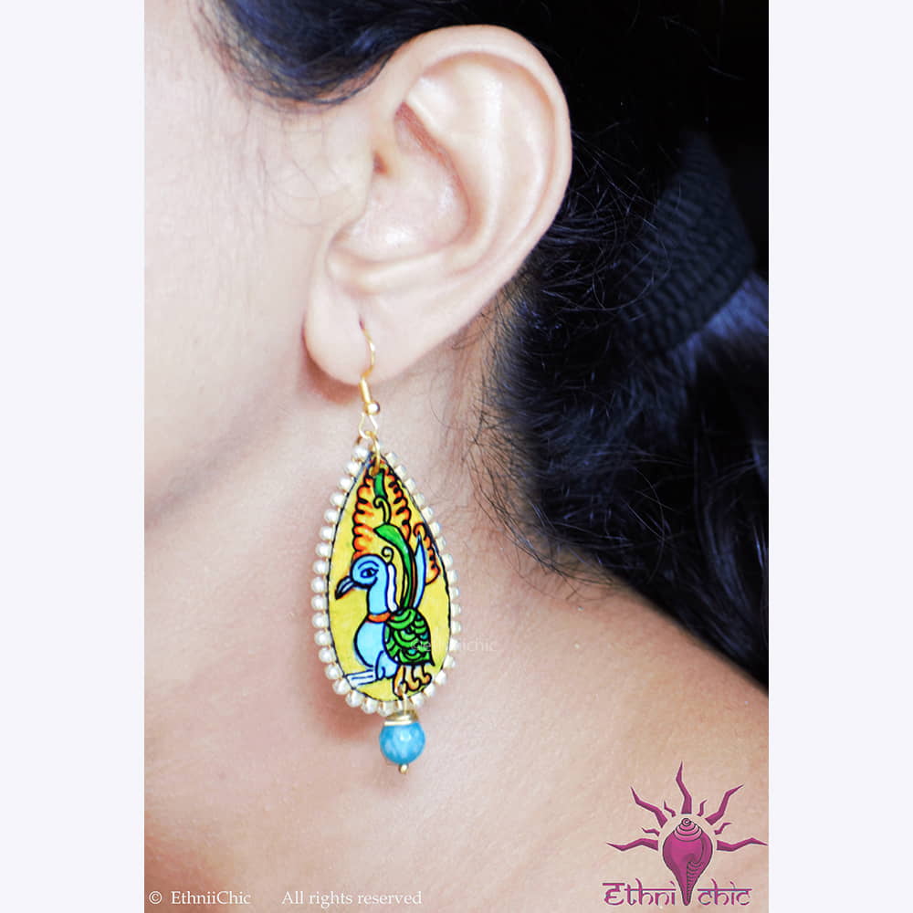 Hand painted Earrings- Mural Peacock Motif image 1