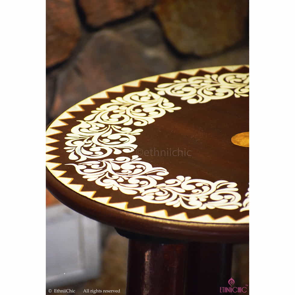 Handpainted Wooden Alpona Peg Table image 1