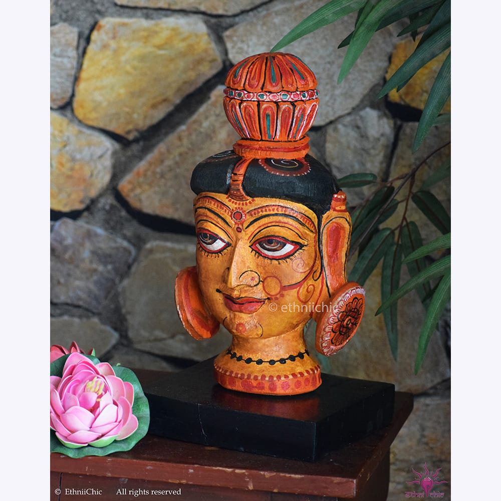 Wooden Hand Painted Sita Head image 1