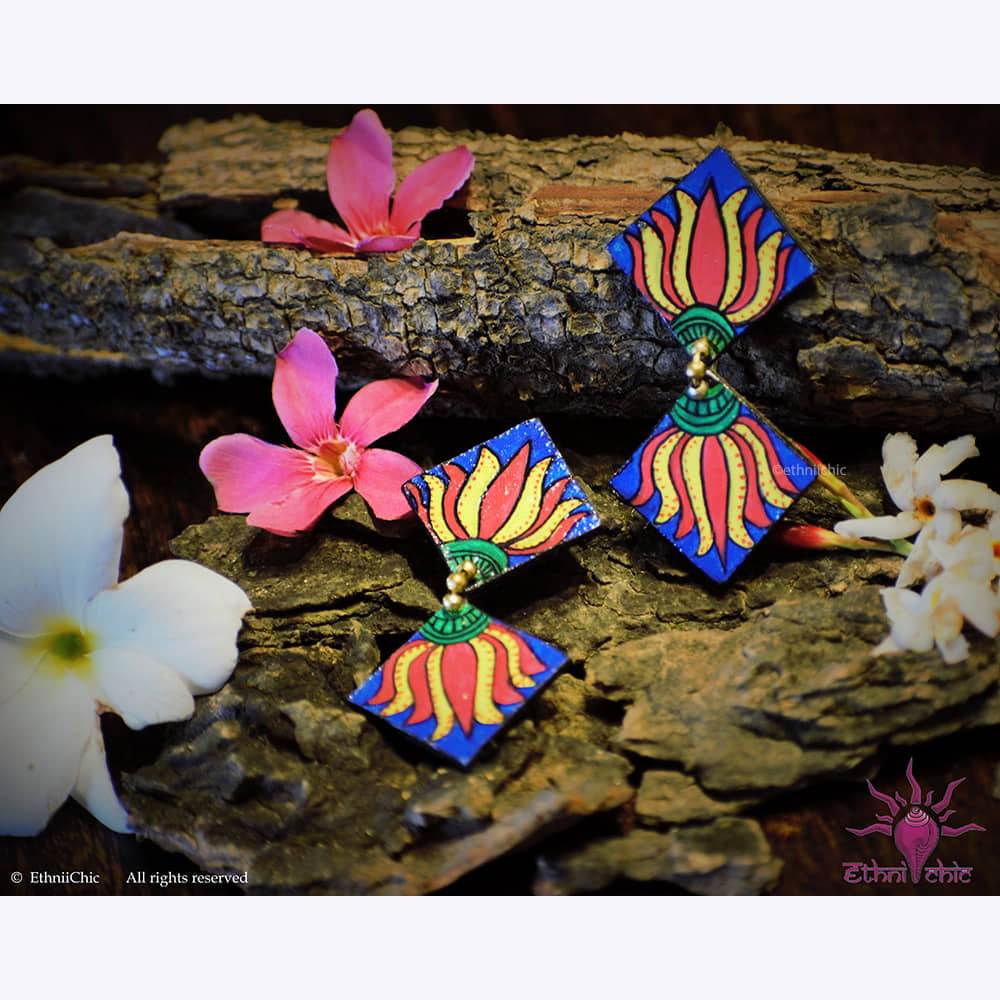 Hand painted Earrings - Lotus Motif 3 image 0