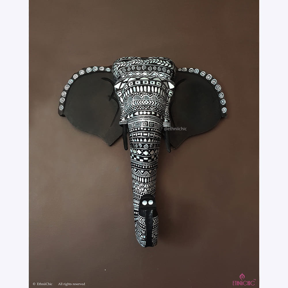 Hand Painted Aztec Black Elephant Head image 0