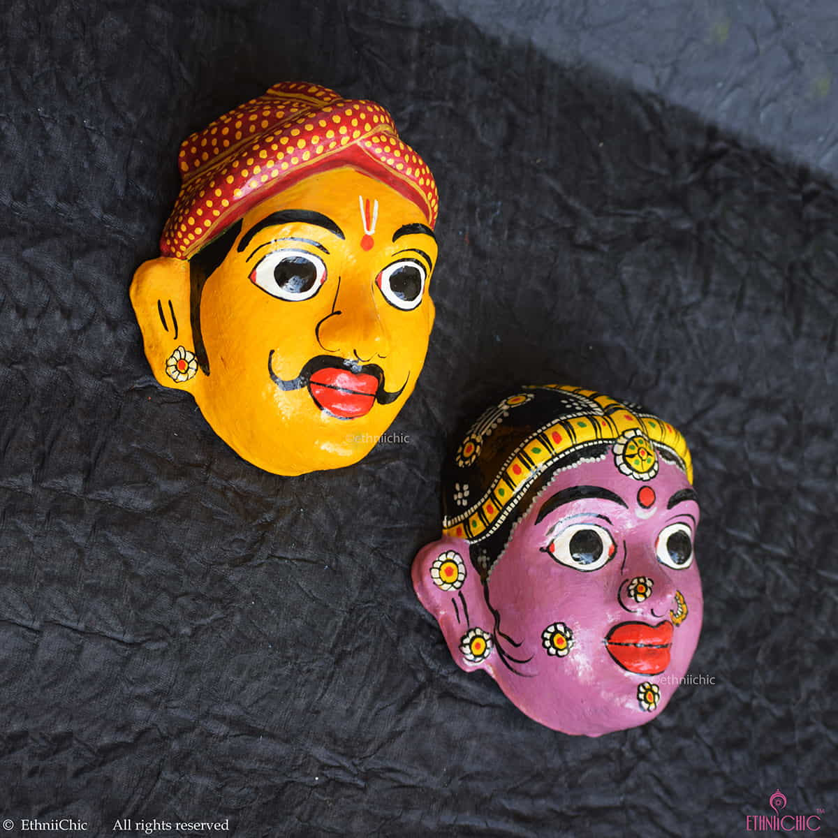 Handmade Yellow & Lilac Cheriyal Mask image 0