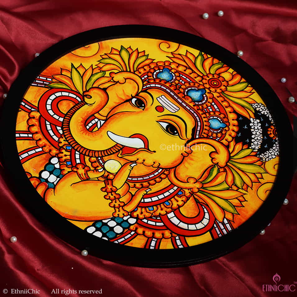 Hand painted Wooden Wall Plate Bal Ganehsa- 12" image 2