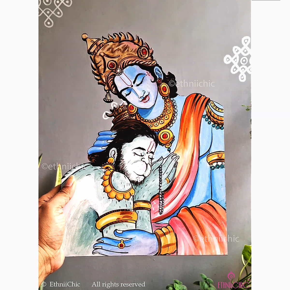 Wooden Cut-out of Hand Painted Shri Ram Hanuman image 0