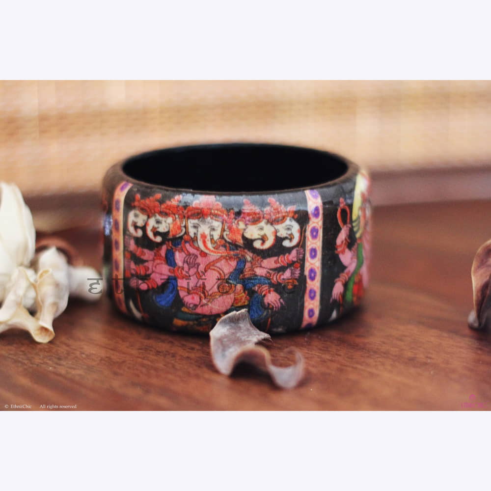 Pattachitra Ganesha  Hand crafted Wooden Bangle image 0