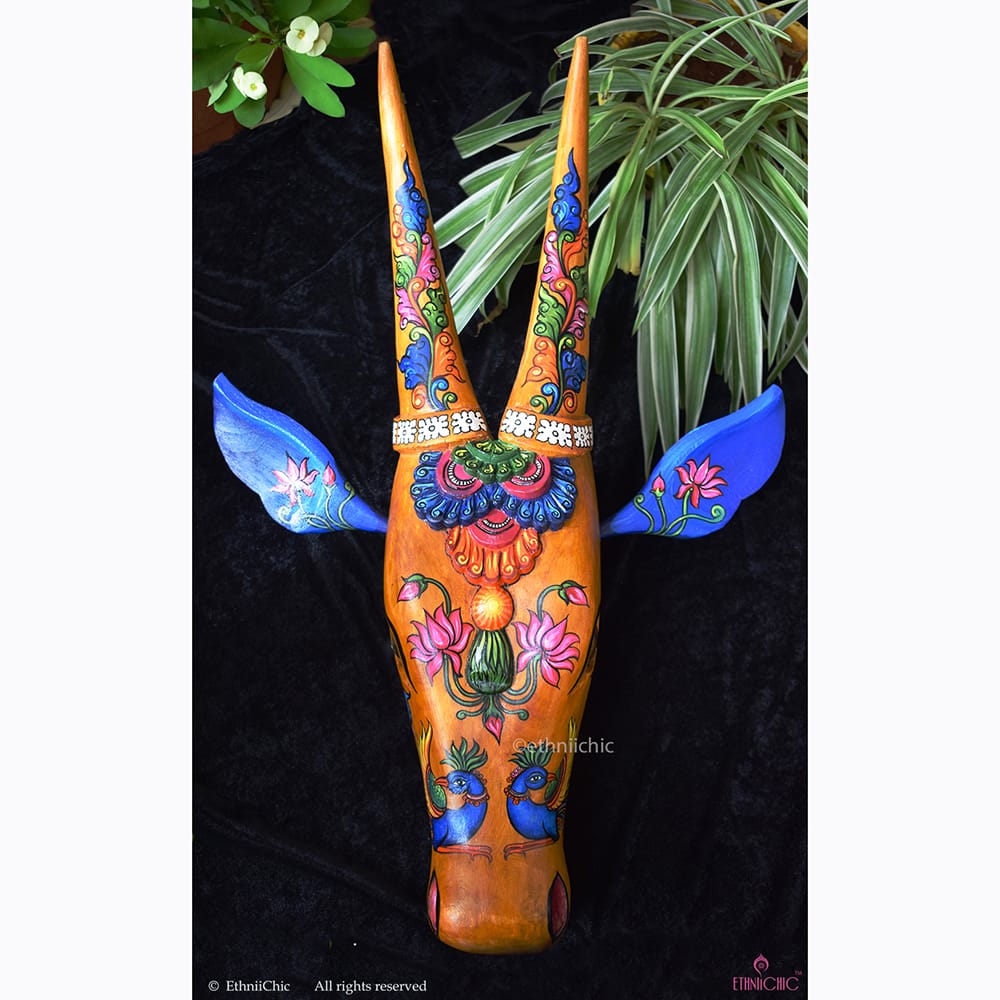 Hand painted 24" Bull Head - Kerala Mural Motifs image 1