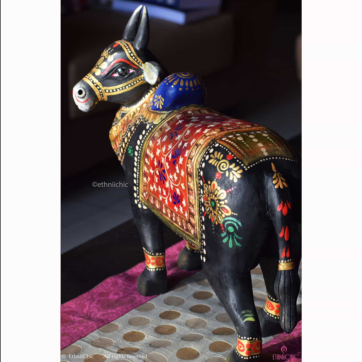 Wooden Hand painted Nandi - Black image 2
