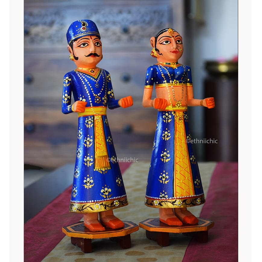 Wooden Gangaur Dolls 12" - Blue image 0
