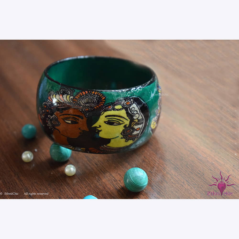 Krishna Radha Hand crafted Wooden Broad Bangle image 0