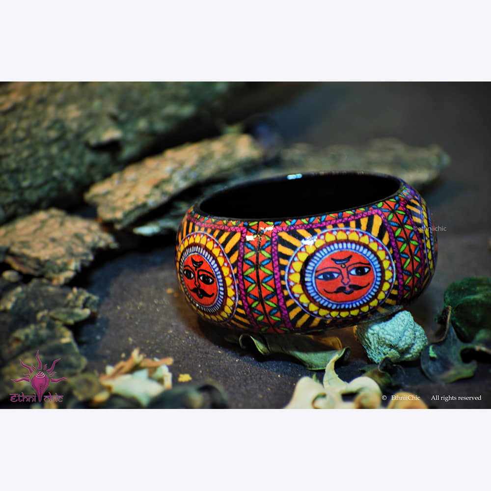 Madhubani Sun Hand crafted Wooden Bangle image 0