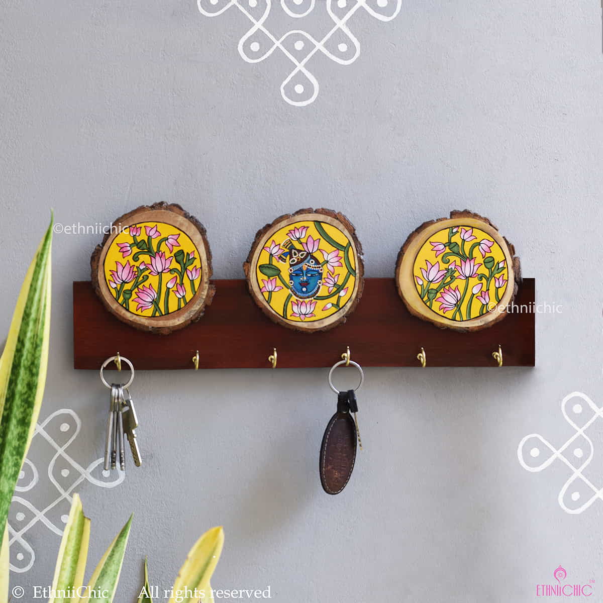 Pichwai Hand-Painted Wooden Key Holder image 0