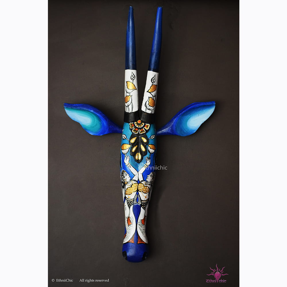 Hand painted 18" Narrow Cow Head - Apsara Blue image 1