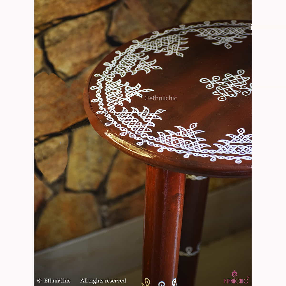Handpainted Wooden Kolam Peg Table image 3