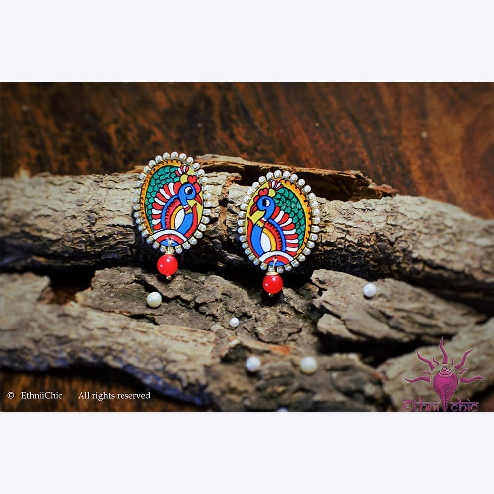 Hand painted studs - Tholu peacock image 0