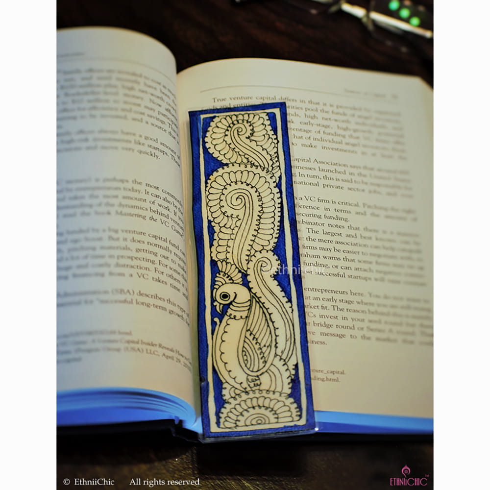 Hand painted Tholu Bommalatha Blue Peacock Book mark image 0