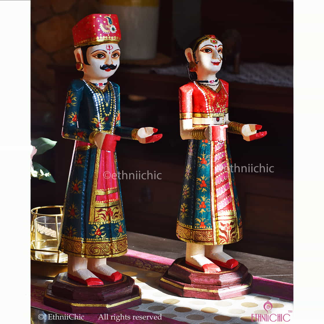 Wooden Gangaur Dolls 18" - Dark Green image 1