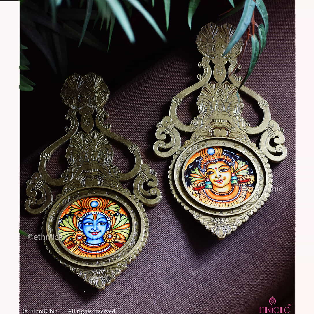 Wooden Aranmula Wall Frames - Kerala Mural - set of 2 image 1