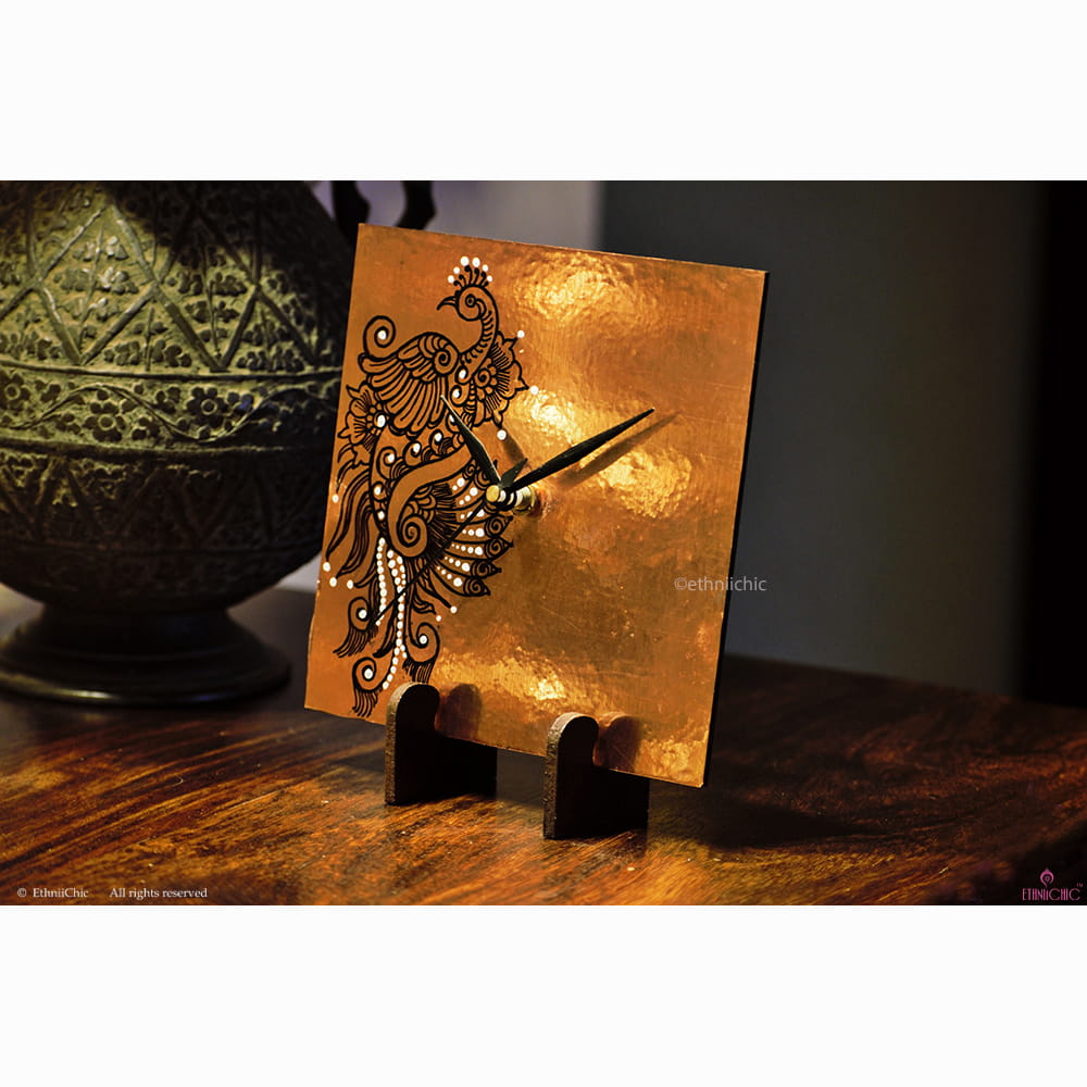 Hand painted peacock Table Clock image 1