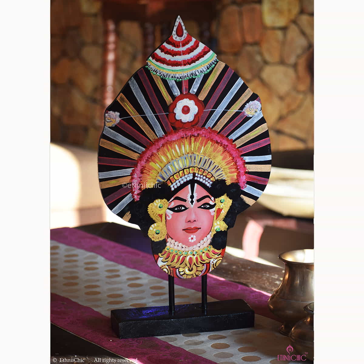 Hand Painted Wooden Yakshagana Mask - 2-in-1 Decor image 2