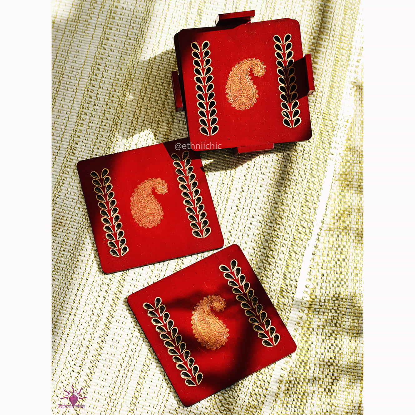 Hand Painted Jaali Coaster Set - Maroon image 0