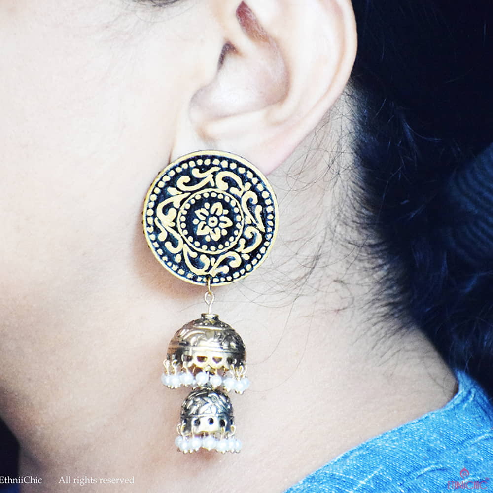 Hand painted Mandala Jhumka image 1