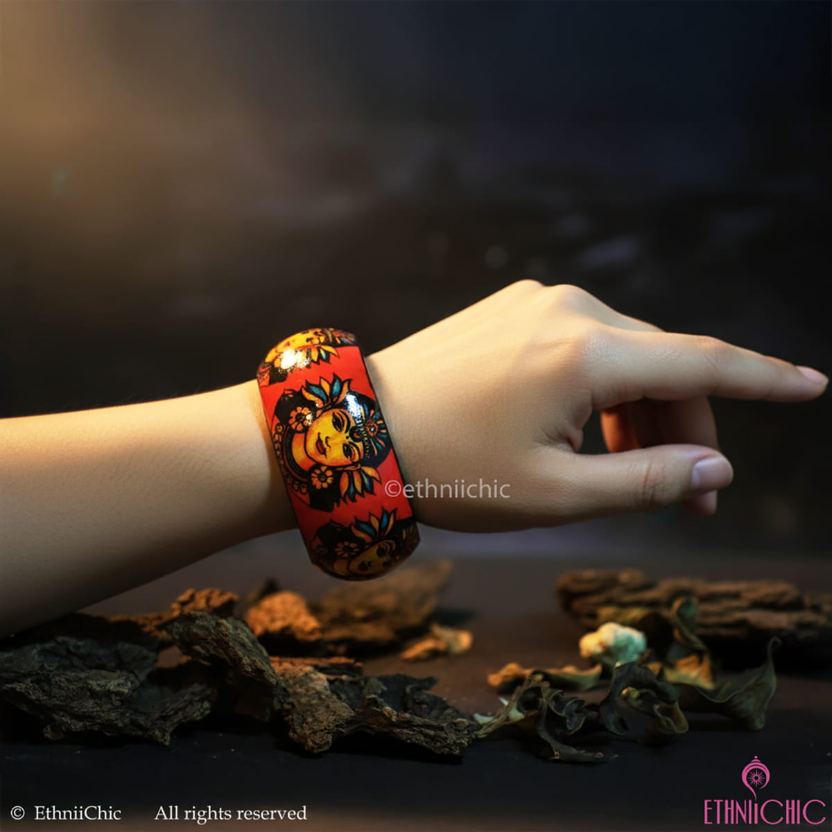 Apsara Kerala Mural Hand crafted Wooden Bangle
