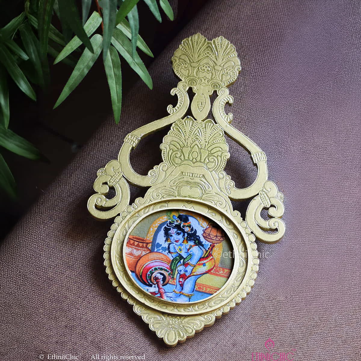 Wooden Aranmula Wall Frame - Krishna with Butter