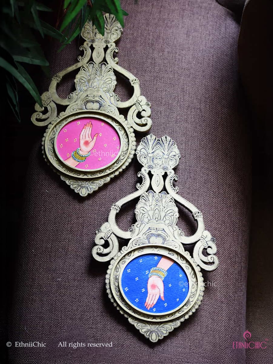 Wooden Aranmula Wall Frame - Devi Hands - set of 2