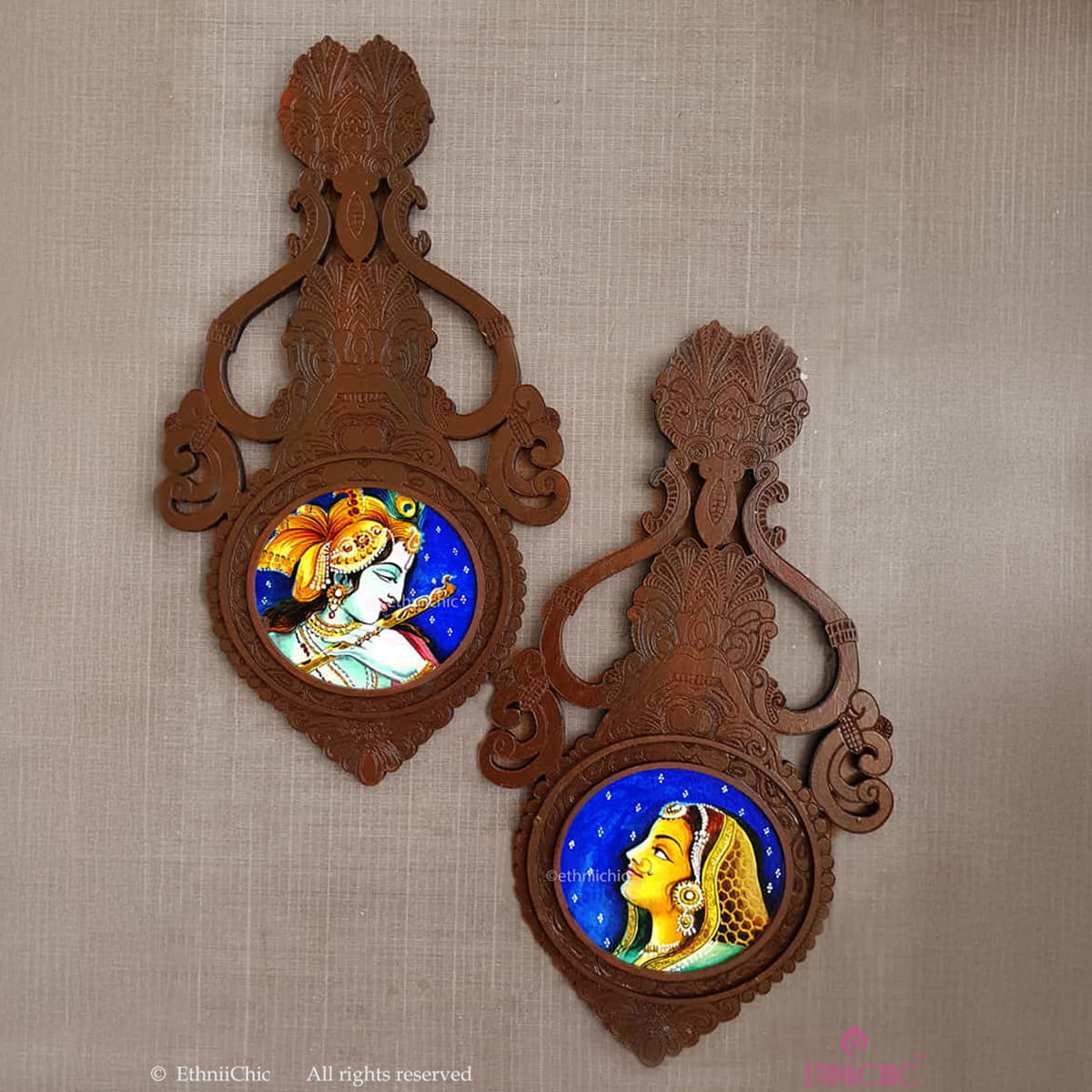 Wooden Aranmula Wall Frames- Krishna Radha - set of 2