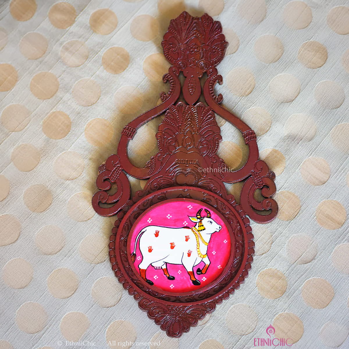 Wooden Aranmula Wall Frame- Pichwai Cow