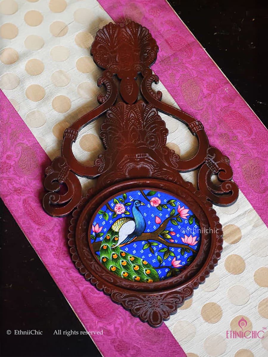 Wooden Aranmula Wall Frame - Pichwai Peacock