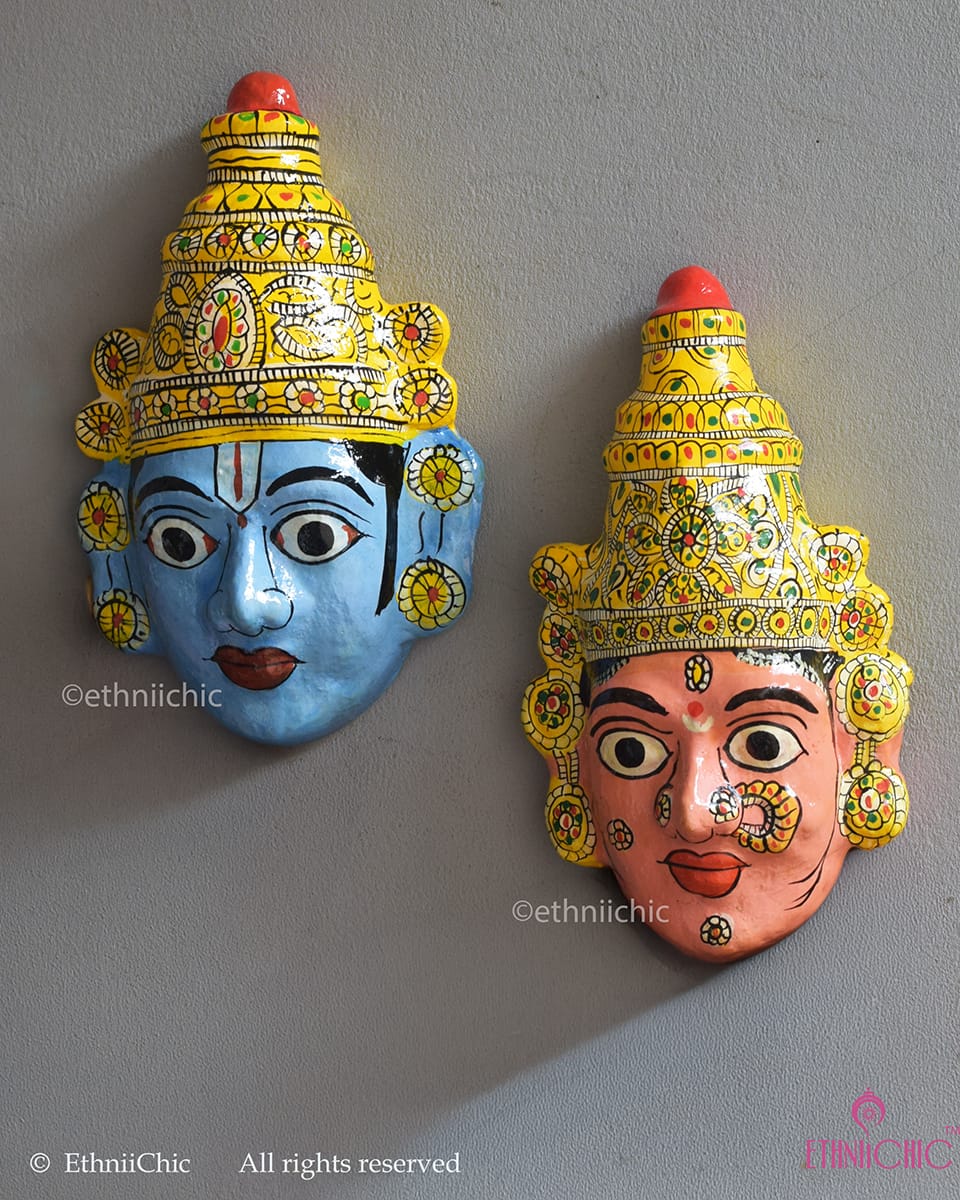 Balaji Padmavathi Cheriyal Mask – Hand-painted Telangana Folk Art
