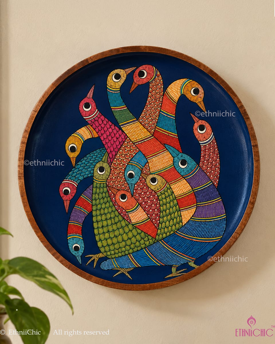 Mayur Milan – Hand Painted Gond Wooden Wall Plate