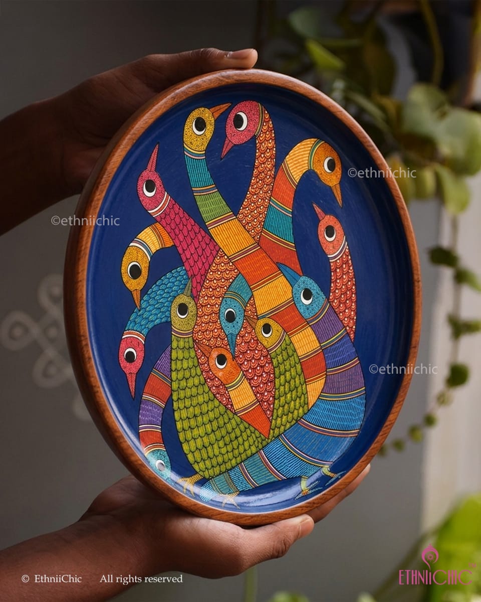 Mayur Milan – Hand Painted Gond Wooden Wall Plate
