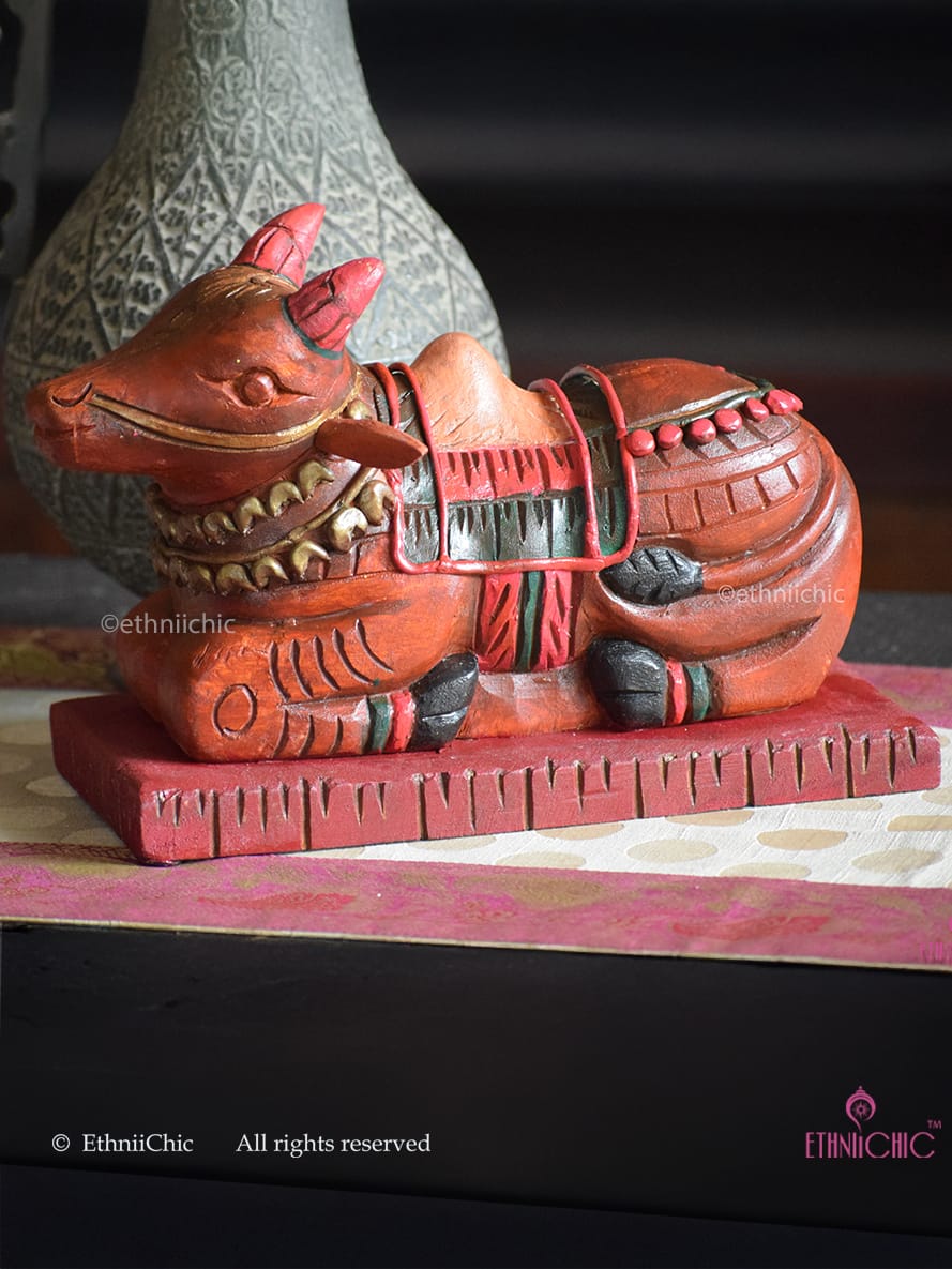 Hand painted Wooden Small Nandi - Brown