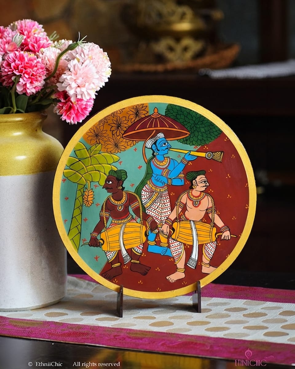 Royal Procession – Hand-Painted Cheriyal Wooden Wall Plate