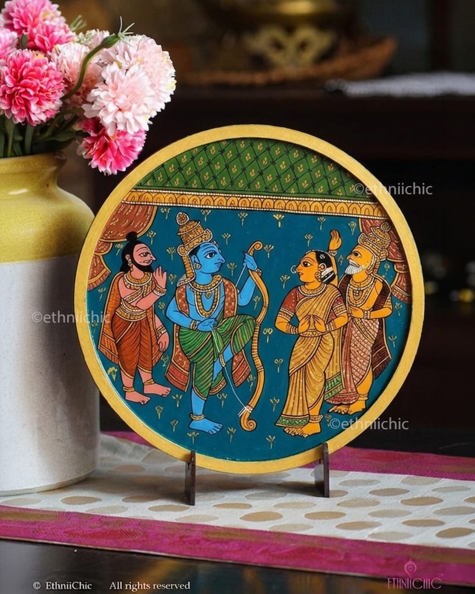 Sita Swayamvar – Hand-Painted Cheriyal Wooden Wall Plate