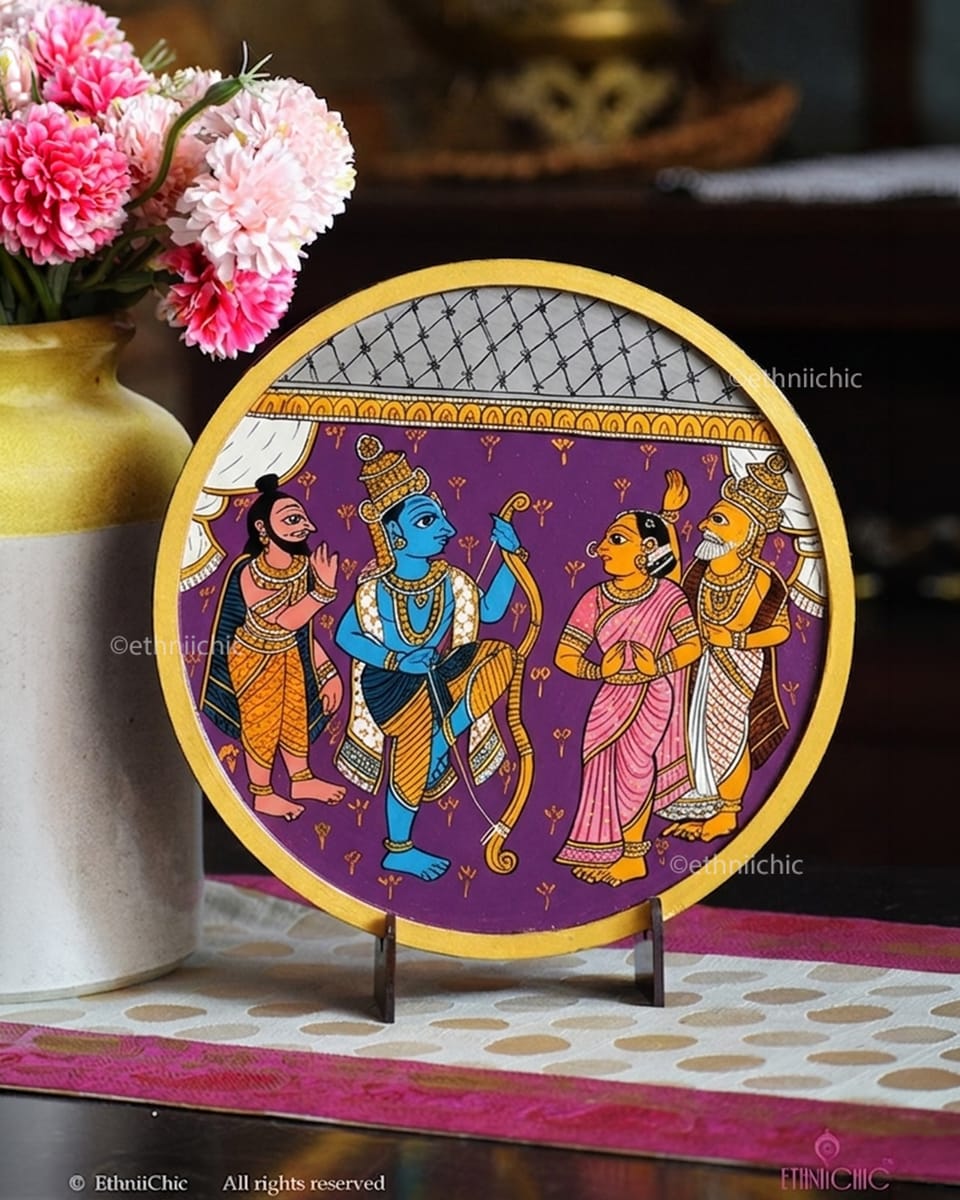 Sita Swayamvar – Hand-Painted Cheriyal Wooden Wall Plate